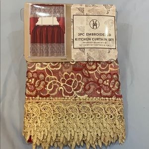 Olivia Burgundy 3PC Embroidered Kitchen Curtain